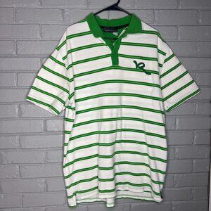 Men's Rocawear Green and White Striped Polo Shirt Size XL